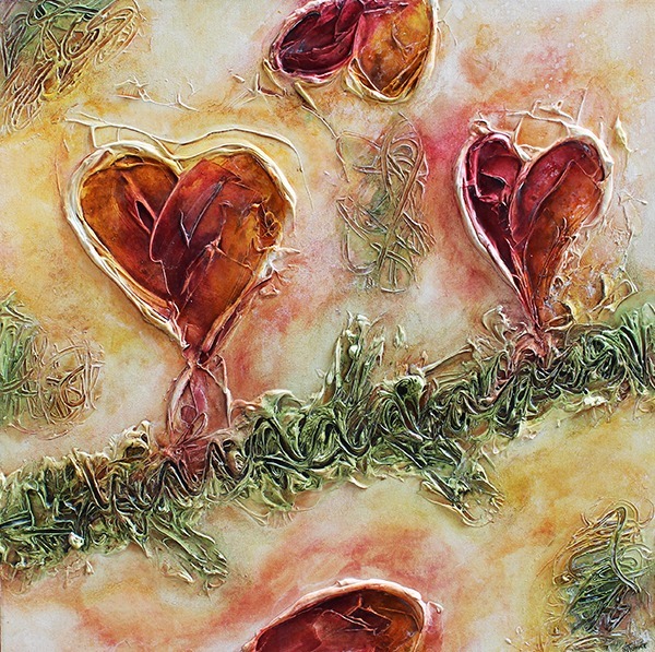 Tu corazon III | 61 x 61 cm | Techniques mixtes sur toile | Mélanie Poirier