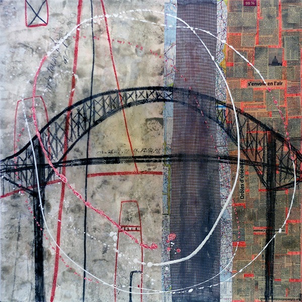 Pont Laviolette | 91 x 91 cm | Techniques mixtes sur bois | Mélanie Poirier
