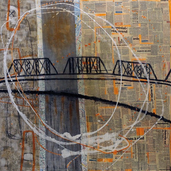 Pont Victoria | 91 x 91 cm | Techniques mixtes sur bois | Mélanie Poirier
